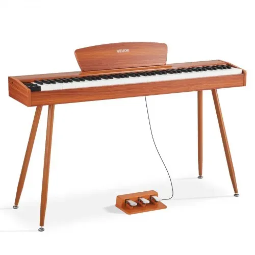 VEVOR Digitalpiano, 88 Tasten vollgewichtet anschlagdynamisch, E-Piano-Tastatur mit Notenständer, Dreifachpedal, Netzteil, 280 Töne, unterstützt kabellose Verbindung, für Anfänger, Holzfarbe – Bild 9