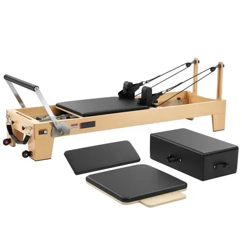 VEVOR Pilates Reformer Gerät 214 cm aus Ahornholz 181 kg Belastbarkeit für Heim-Fitnessstudios, Leises Gleiten, Verstellbare Kopfstütze, mit Pilates-Box, Jumpboard, Fußplattform und Fußschlaufen – Bild 9
