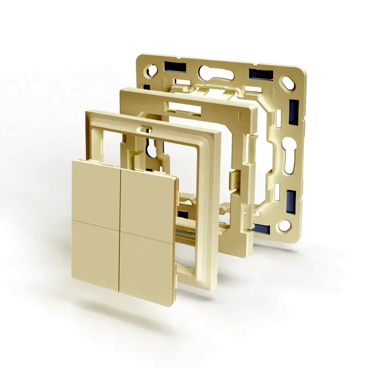 Shelly · Plug & Play Zubehör · „BLU Wall Switch 4 Adapter Gira & Merten“ · Weiß Shelly · Plug & Play Zubehör · „BLU Wall Switch 4 Adapter Gira & Merten“ · Weiß