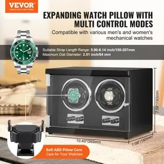 VEVOR Uhrenbeweger, Automatik-Uhrenbeweger, Watch Winder, Uhrenbeweger für Automatikuhren, Automatischer Uhrenbeweger mit Platz für 2 Uhren, LED Beleuchtung, 150–207 mm Einstellbare Riemenlänge VEVOR Uhrenbeweger, Automatik-Uhrenbeweger, Watch Winder, Uhrenbeweger für Automatikuhren, Automatischer Uhrenbeweger mit Platz für 2 Uhren, LED Beleuchtung, 150–207 mm Einstellbare Riemenlänge