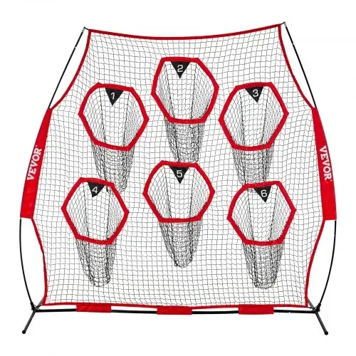 VEVOR Fußballtrainer Wurfnetz Übungsnetz (274 x 106 x 243 cm) mit 6 Zieltaschen & tragbarer Aufbewahrungstasche & Gurten, Wurfelziel-Training für die Passgenauigkeit des Quarterbacks, rot – Bild 10