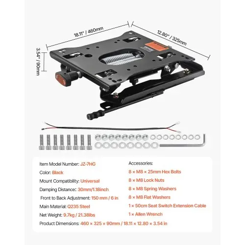 VEVOR Sitzfederungssatz mit Sitzgleitschiene, luftgefederte Sitzfederung für Zero-Turn-Rasenmäher, 150 mm von vorne nach hinten verstellbar, Traktor-Sitzfederungssatz für Gabelstapler, Bulldozer – Bild 6