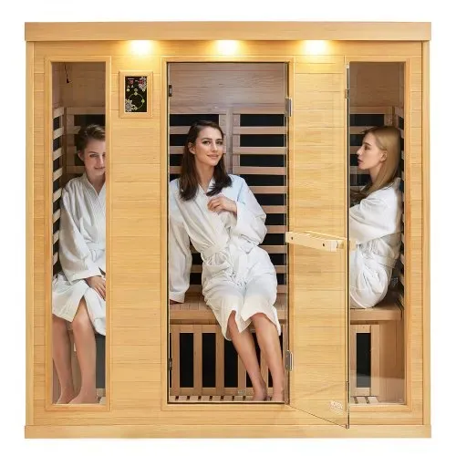 VEVOR Ferninfrarot-Holzsauna, Sauna-Spa für Zuhause, für 3 bis 4 Personen, Niedrige EMF-Ferninfrarot-Sauna aus Hemlockholz mit gehärteter Glastür & Bluetooth-Lautsprechern & Farblichttherapie, 2580 W – Bild 9