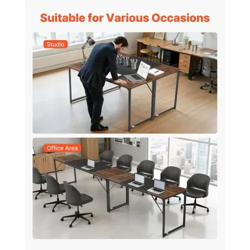 VEVOR Computertisch Bürotisch Schreibtisch (160 x 60 cm Tischplatte), moderner Arbeitstisch mit Metallrahmen & 68 kg Tragkraft für Homeoffice Arbeitszimmer Schlafzimmer Wohnzimmer, Braun Schwarz – Bild 6