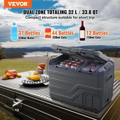 VEVOR Autokühlschrank, 12-Volt-A tragbarer 32-Liter-Gefrierschrank mit zwei Zonen, einstellbarer Bereich von -4℉ bis 68℉, 12/24 V DC und 100-240 V AC-Kompressorkühler für Outdoor, Camping, Wohnmobil VEVOR Autokühlschrank, 12-Volt-A tragbarer 32-Liter-Gefrierschrank mit zwei Zonen, einstellbarer Bereich von -4℉ bis 68℉, 12/24 V DC und 100-240 V AC-Kompressorkühler für Outdoor, Camping, Wohnmobil