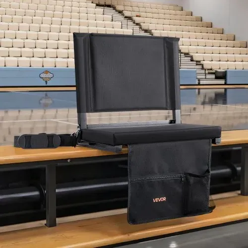 VEVOR Stadionsitz klappbarer Tribünenstuhl mit Rückenlehne, gepolsterter Tribünensitz mit Schultergurt & Getränkehalter & Haken & Seitentasche, Stadionstuhl (431,8 mm breit) Schwarz 2 Stk. – Bild 7