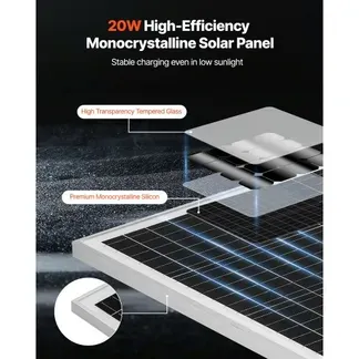 VEVOR 12V Monokristallines Solarpanel-Kit 20W, Batterieladegerät mit integriertem MPPT-Controller & verstellbarer Halterung, IP65 wasserdicht für Auto, Boot, Wohnmobil, Anhänger, Hausdach VEVOR 12V Monokristallines Solarpanel-Kit 20W, Batterieladegerät mit integriertem MPPT-Controller & verstellbarer Halterung, IP65 wasserdicht für Auto, Boot, Wohnmobil, Anhänger, Hausdach