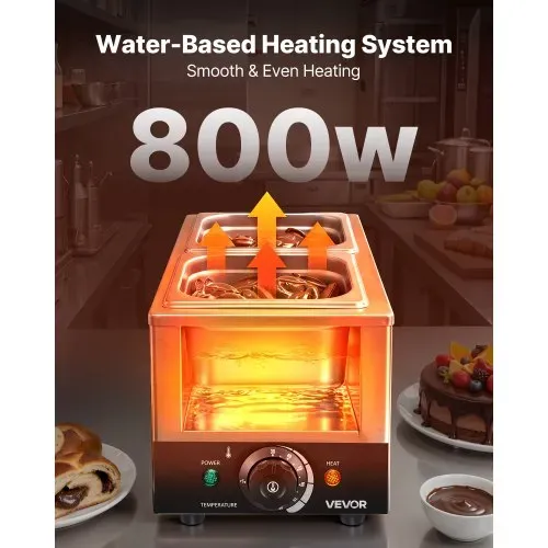 VEVOR Schokoladenschmelzmaschine 2 Abnehmbare Behälter Edelstahl 800 W, für Bäckereien, Konditoreien und Restaurants, mit Temperaturregelung 30–85 ℃, Trockenlaufschutz, Schokoladentempiermaschine – Bild 2