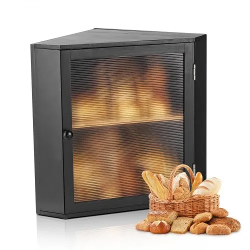 VEVOR Eck-Brotkasten doppellagiger Brotbehälter Brotbox Organizer aus Holz für selbstgebackenes Brot, Aufbewahrungsbehälter mit gewellter Acryl-Türplatte, Brotaufbewahrung Lagerung Schwarz VEVOR Eck-Brotkasten doppellagiger Brotbehälter Brotbox Organizer aus Holz für selbstgebackenes Brot, Aufbewahrungsbehälter mit gewellter Acryl-Türplatte, Brotaufbewahrung Lagerung Schwarz
