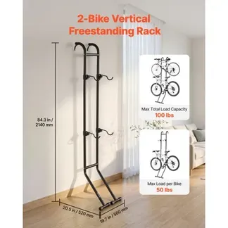 VEVOR Fahrradständer Vertikaler Abstellständer für 2 Fahrräder Schwarz, Kohlenstoffstahlrahmen, Mit Höhenverstellbare Haken, Freistehend & Bohrlos, Max. 45,5 kg Tragkraft, Universal für MTB Rennrad VEVOR Fahrradständer Vertikaler Abstellständer für 2 Fahrräder Schwarz, Kohlenstoffstahlrahmen, Mit Höhenverstellbare Haken, Freistehend & Bohrlos, Max. 45,5 kg Tragkraft, Universal für MTB Rennrad