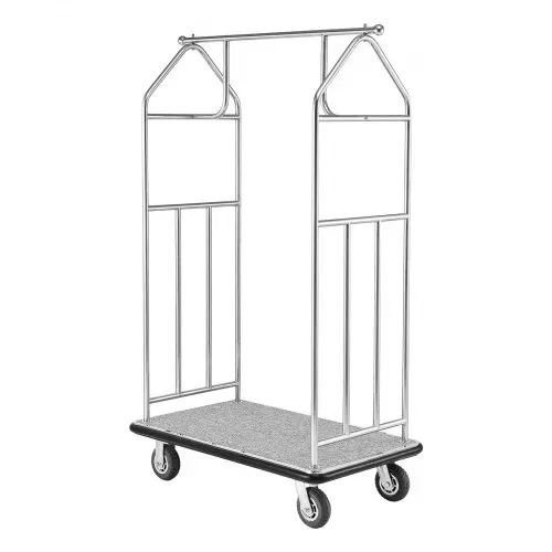 VEVOR Hotelgepäckwagen, 362 kg Tragkraft, Edelstahl-Gepäckwagen, Kofferwagen, Pagenwagen mit grauem Teppichboden und 15 cm großen Gummirädern, ideal für Hotels, Eigentumswohnungen, Resorts, Silber – Bild 9