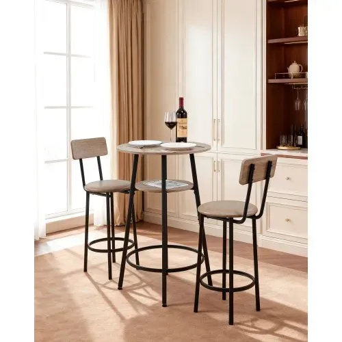 VEVOR Bartisch-Set (3-tlg.) mit 2 Barstühlen & abgerundeten Kanten, runder Kneipentisch Stehtisch (600 x 915 mm), Bistrotisch Esstisch Hellgrau, Schwarz, geeignet für Büro Minibar Frühstücksecke VEVOR Bartisch-Set (3-tlg.) mit 2 Barstühlen & abgerundeten Kanten, runder Kneipentisch Stehtisch (600 x 915 mm), Bistrotisch Esstisch Hellgrau, Schwarz, geeignet für Büro Minibar Frühstücksecke