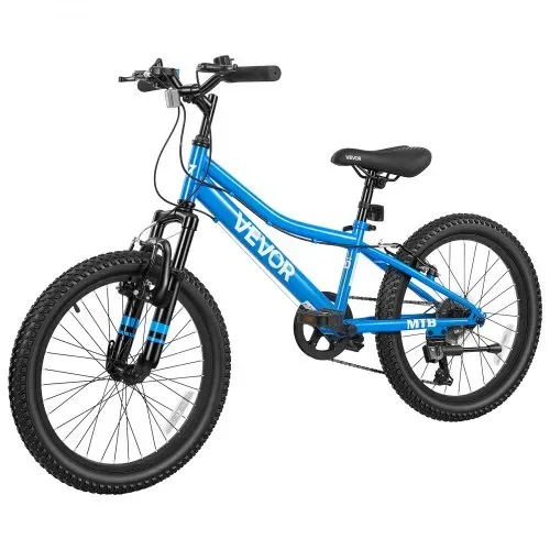 VEVOR Mountainbike 20 Zoll 6-Gang Fahrrad aus Kohlenstoffstahl Blau für Freizeitfahrten & Leichte Offroad-Touren, 80 kg Tragkraft, Klingel, Verstellbarem Sattel, Lichthalterung und Doppelbremse – Bild 8