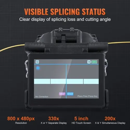 VEVOR Glasfaser-Spleißgerät, 4 Motoren, Ausrichtungs-Spleißgerät, 6 s Spleißen & 13 s Aufheizen, Fiber Fusion Splicer mit 5-Zoll-Touchscreen, 3-in-1-Faserhalter, 7800 mAh Akku für SM MM DS NZDS – Bild 3