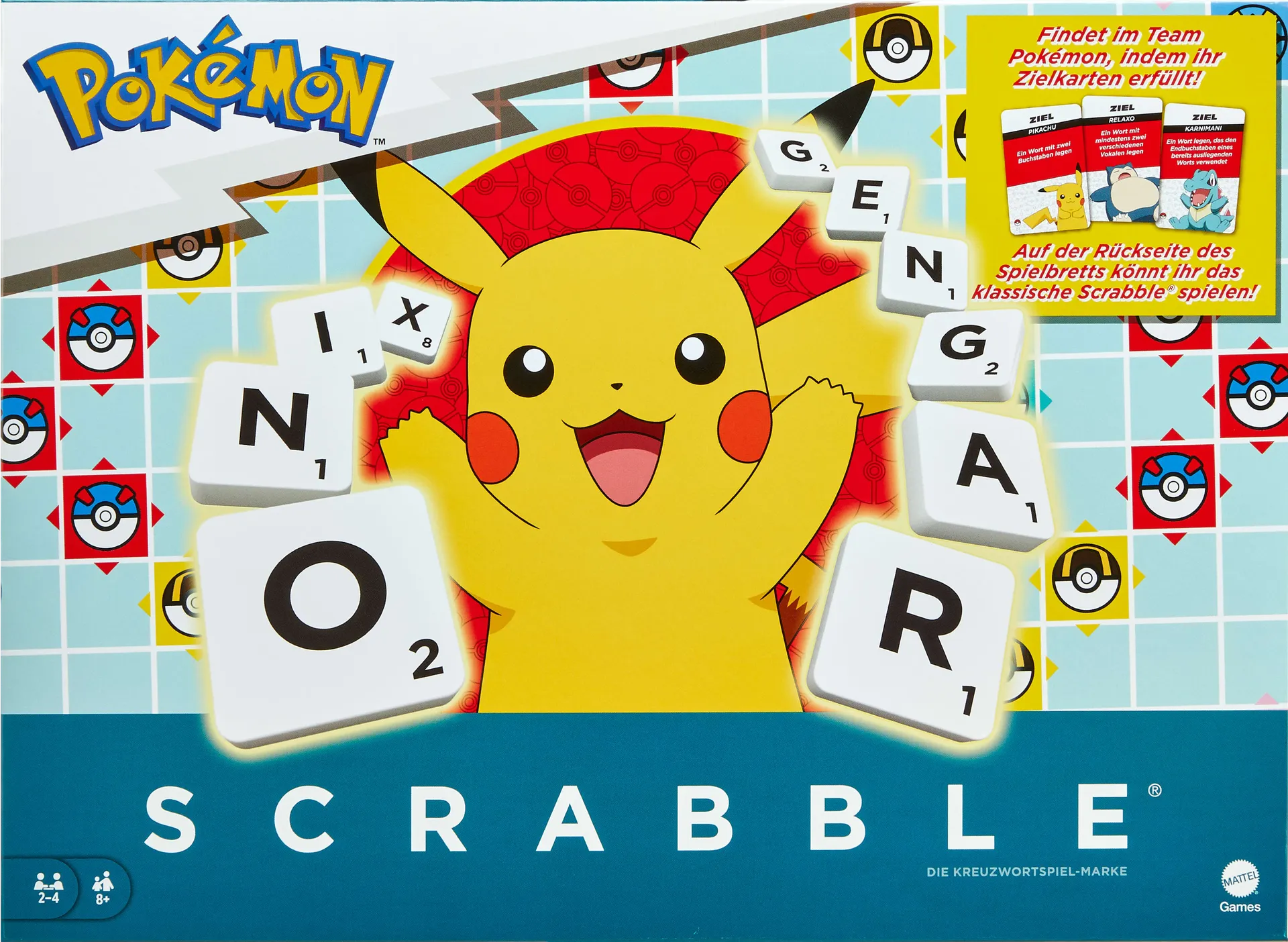 Games Scrabble Pokémon-Brettspiel, klassisches Familienwortspiel mit zwei Spielmöglichkeiten für 2–4 Spieler, deutsche Ausgabe Games Scrabble Pokémon-Brettspiel, klassisches Familienwortspiel mit zwei Spielmöglichkeiten für 2–4 Spieler, deutsche Ausgabe