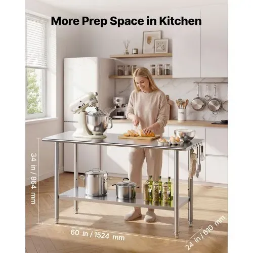 VEVOR Gasto Arbeitstisch 1524 x 610 x 864 mm Edelstahltisch mit 2 Ebenen, Küchentisch mit Höhenverstellbaren Ablagen, Tragkraft Obere Ablage (254 kg) Untere Ablage (208 kg) Vorbereitungstisch VEVOR Gasto Arbeitstisch 1524 x 610 x 864 mm Edelstahltisch mit 2 Ebenen, Küchentisch mit Höhenverstellbaren Ablagen, Tragkraft Obere Ablage (254 kg) Untere Ablage (208 kg) Vorbereitungstisch