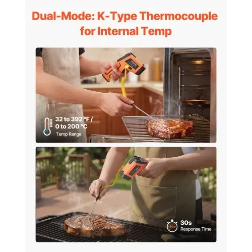 VEVOR Infrarot Thermometer -30℃~1200℃, Digitales IR-Temperaturmessgerät mit LCD-Beleuchtung Typ-K-Thermoelement & Dual-Laser, Berührungslose Temperaturpistole für Kochen Industrie (Nicht für Menschen) – Bild 2