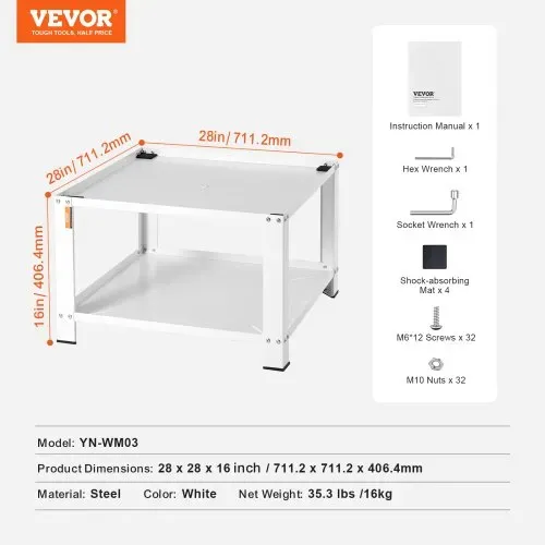 VEVOR Wäscheständer mit Ablagefach, 711,2 x 711,2 x 406,4 mm, Standplattform für Waschmaschine und Trockner, universelle Passform, 299,4 kg Kapazität, Multifunktionsbasis aus Stahl für Waschmaschine – Bild 6