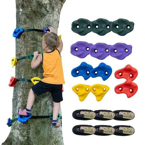 VEVOR Ninja-Baumkletterset, 12 Baumklettergriffe und 6 Ratschengurte, große Kletterfelsen für Kinder und Erwachsene, verschiedene Farben und Formen, für Ninja-Warrior-Hindernistraining im Freien VEVOR Ninja-Baumkletterset, 12 Baumklettergriffe und 6 Ratschengurte, große Kletterfelsen für Kinder und Erwachsene, verschiedene Farben und Formen, für Ninja-Warrior-Hindernistraining im Freien