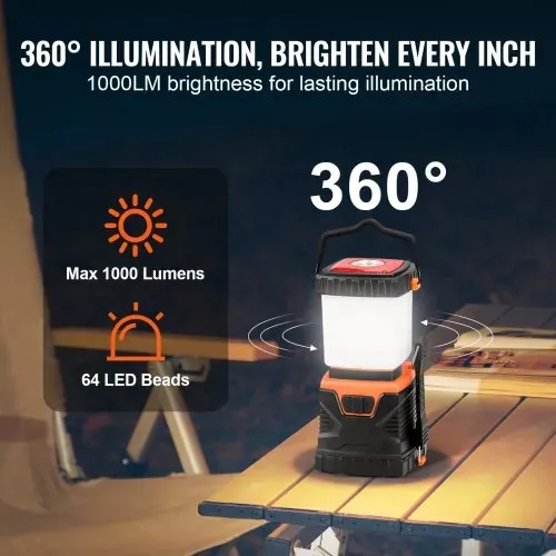 VEVOR LED-Campinglaterne, 1000 lm, 360°-Beleuchtung, 4 Beleuchtungsmodi, batteriebetriebene Campinglampe, Taschenlampe für den Außenbereich, ideal zum Wandern, Angeln, Stromausfälle & Reparaturen – Bild 2