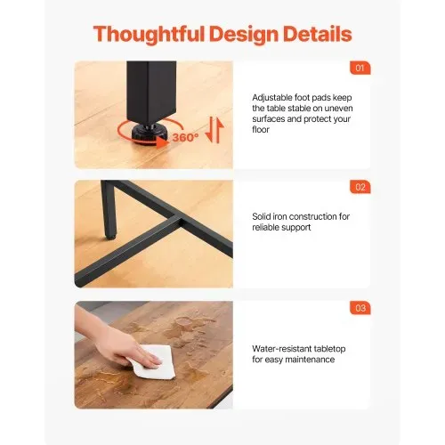 VEVOR Bartisch mit abgerundeten Kanten & ausziehbarem horizontalem Design, rechteckiger Kneipentisch Stehtisch (1600 x 398 x 915 mm), Bistrotisch Esstisch Hellbraun, Schwarz, geeignet für Minibar – Bild 6