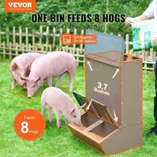 VEVOR Futterspender, 3,7 Scheffel Fassungsvermögen, Futterbox mit Doppeltür, Hochleistungs-Futtertrog aus Stahl, Schweinefutterautomat, Heuraufe für Außenbereich, Zum Füttern von bis zu 8 Schweinen VEVOR Futterspender, 3,7 Scheffel Fassungsvermögen, Futterbox mit Doppeltür, Hochleistungs-Futtertrog aus Stahl, Schweinefutterautomat, Heuraufe für Außenbereich, Zum Füttern von bis zu 8 Schweinen