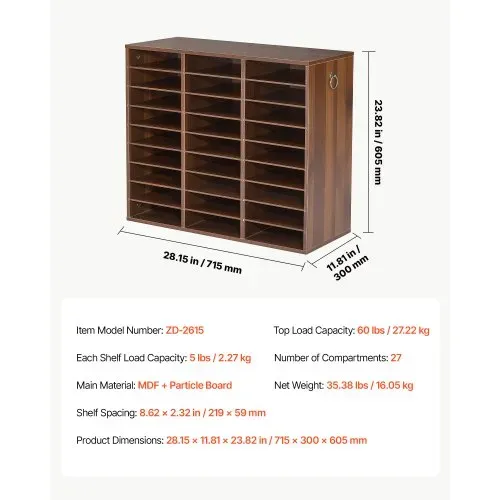VEVOR Dokumentenablage Holz Schreibtisch Organizer mit 27 Fächern Braun, Ablagefach für Standard-A4-Dokumente Akten & Papiere, mit Verstellbaren Einlegböden für Büro, Zuhause & Klassenzimmer, MDF – Bild 6