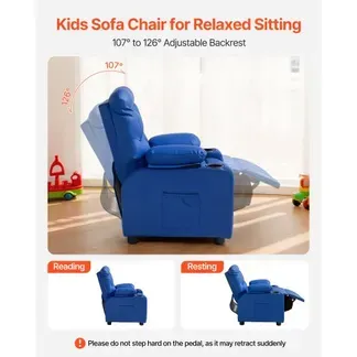VEVOR Kindersofa mit Getränkehaltern und Seitentaschen, Kindersessel mit 107° bis 126° Verstellbarer Rückenlehne & Fußstütze, Liegesessel aus PU-Leder mit Fußstütze, Geeignet für Kinder (Blau) VEVOR Kindersofa mit Getränkehaltern und Seitentaschen, Kindersessel mit 107° bis 126° Verstellbarer Rückenlehne & Fußstütze, Liegesessel aus PU-Leder mit Fußstütze, Geeignet für Kinder (Blau)