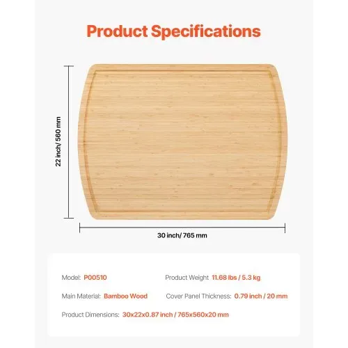 VEVOR Nudelbrett Herdabdeckung, Herdabdeckplatten aus Bambusholz für Elektroherd & Gasherd, Herdplatten-Abdeckung für Arbeitsfläche und Tablett, Abdeckplatte (76,2 x 55,88 cm) – Bild 6