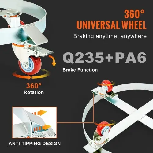 VEVOR 2x Fassroller 250L Transportroller Kohlenstoffstahl Rollbrett Innendurchmesser Ø 607mm Fasswagen mit 4 Universalrädern mit Bremsen Rollwagen Transportwagen zum Transport von Fass bis zu 454kg – Bild 4