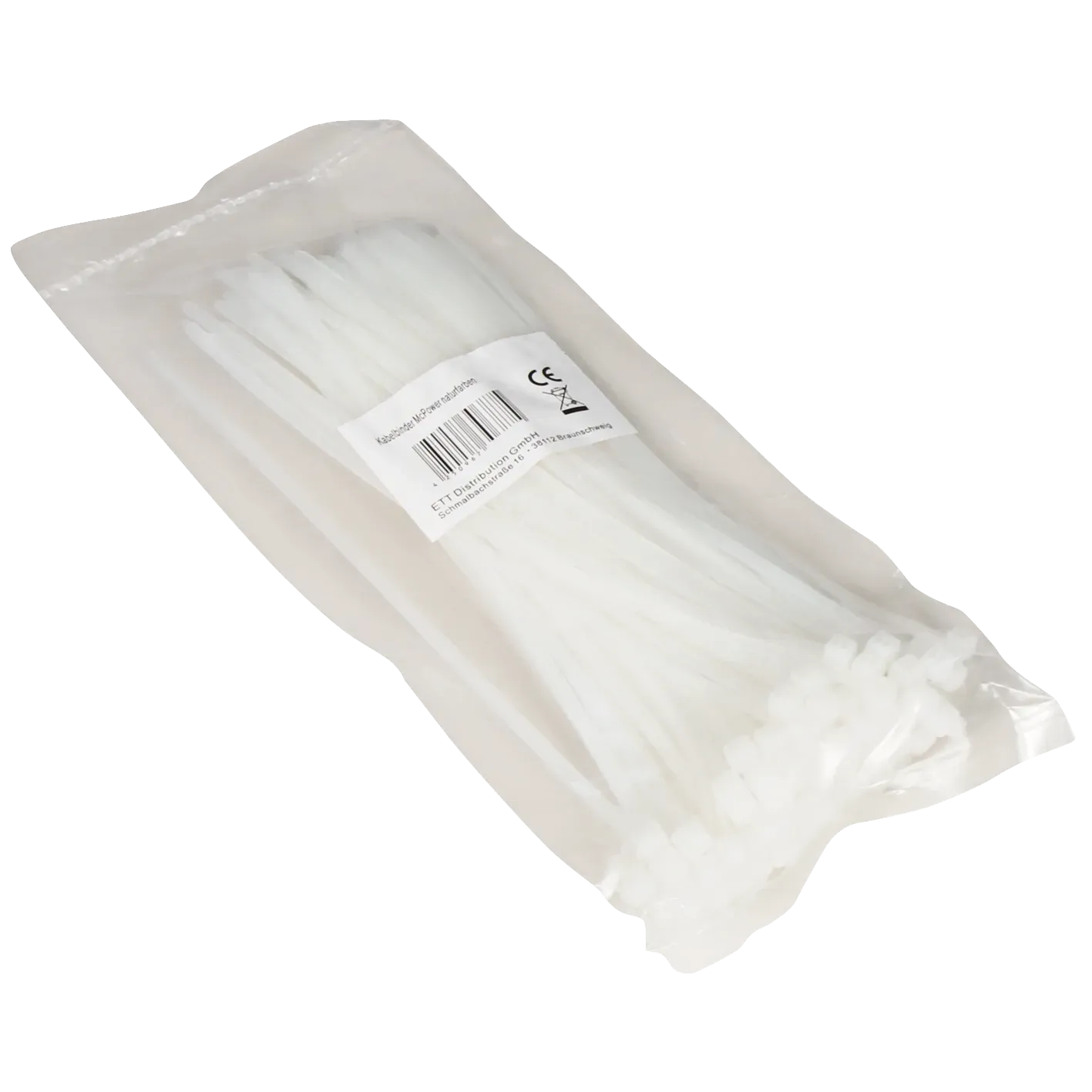 Kabelbinder McPower, transparent, 200×2,5mm, 100er-Pack, UV beständig Kabelbinder McPower, transparent, 200×2,5mm, 100er-Pack, UV beständig