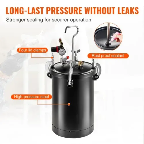 VEVOR Druckbehälter für Sprühfarbe, 15 L Druckbehälter, 60 psi einstellbarer Druck, Stahl-Druckbehälter-Farbbehälter mit Spritzpistole, Schläuchen, Druckmesser, für Heimdekoration, Industrielackierung – Bild 5