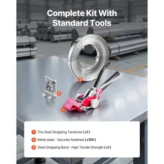 VEVOR 3 tlg. Stahlband Umreifungsset, Manuelle Umreifungsgerät mit 30,5 m Metallband, 100 Metallklammern und Schneider, pefekte Werkstattausstattung für industrielle Verpackung, Transport und Lager VEVOR 3 tlg. Stahlband Umreifungsset, Manuelle Umreifungsgerät mit 30,5 m Metallband, 100 Metallklammern und Schneider, pefekte Werkstattausstattung für industrielle Verpackung, Transport und Lager