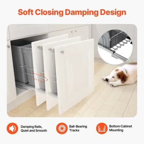 VEVOR ausziehbarer Mülleimer (27 Qt x 2), doppelter Unterbau-Küchenabfallbehälter, Mülleimer mit Türsatz & Soft-Close-Schieberegler, für Küchenschrank Spüle unter der Theke (grau) – Bild 5