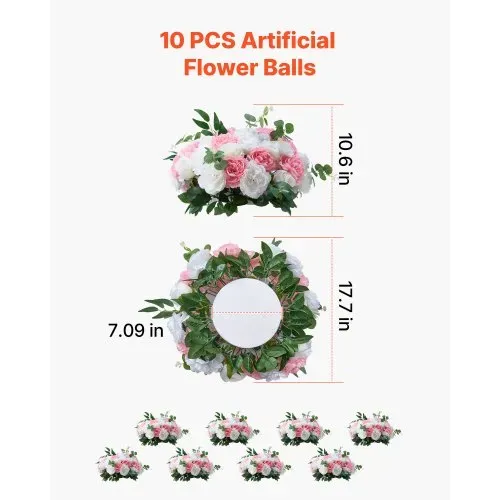 VEVOR Kunstblumen, 10 Stück, 45,7 cm Durchmesser, Seidenrosen, künstliche Blumenkugeln, Tischdekoration für Hochzeiten, Rosenarrangements für Hochzeitsmittelstücke, Heimdekorationen, rosa & weiß – Bild 2