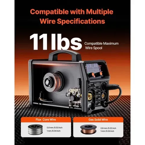 VEVOR MIG-Schweißgerät, 200 A synergetische MIG-Schweißmaschine, 4-in-1-Gas-MIG/Flux Core-MIG/Stick/Lift-TIG-Mehrprozess-Welder mit IGBT-Wechselrichtertechnologie und LCD-Bildschirmanzeige – Bild 5