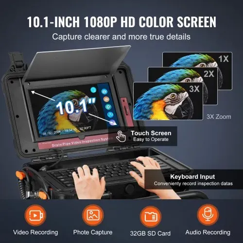 VEVOR Kanalkamera 50m Rohrkamera Rohrinspektionskamera mit 25,7cm Touchscreen – Bild 3