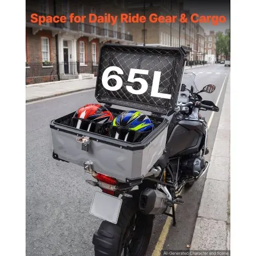 VEVOR Topcase Motorradkoffer 65 L, Universal-Heckkoffer Aluminium, Helmkoffer Wasserdicht, Abnehmbar, mit Sicherheitsschloss, Reflexstreifen und Lederfutter zur Helmaufbewahrung – Bild 2