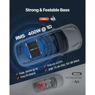 VEVOR Monoblock Autoverstärker 400 W RMS MAX 1/2/4 Ohm, Audioverstärker (Klasse D) mit ferngesteuerter Subwoofer-Pegelregelung Tiefpassfilter Bassverstärkung Phasenverschiebung Lautstärkeregler VEVOR Monoblock Autoverstärker 400 W RMS MAX 1/2/4 Ohm, Audioverstärker (Klasse D) mit ferngesteuerter Subwoofer-Pegelregelung Tiefpassfilter Bassverstärkung Phasenverschiebung Lautstärkeregler