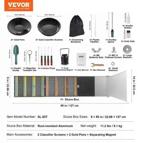 VEVOR Goldwaschpfanne Goldwannenbecken Set 22,86 x 127 cm Aluminium Goldpfanne für Goldwaschen Goldwannenbecken für Nugget Bergbau Wanne Gold Pan Sand Gold Bergbau Manuelle Goldwaschanlage Ausgräbt – Bild 6