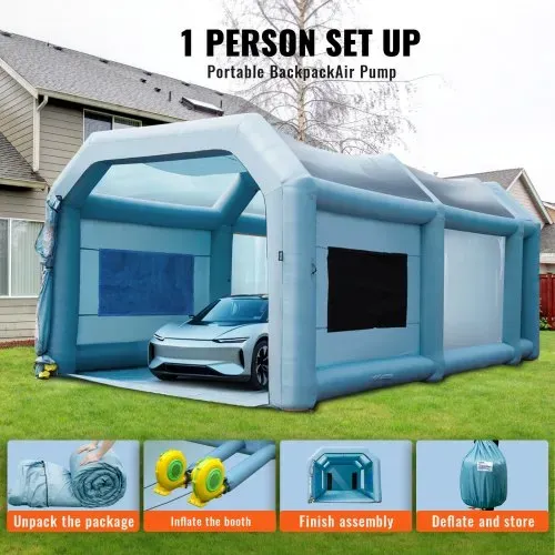VEVOR Tragbares Aufblasbares Farbzelt 7,3 x 3,8 x 2,8 m, DIY Sprühmalerei 750 + 960 W, Sprühschutz Farbkabine für DIY-Projekte Hobby-Farbautomaten-Werkzeug, Blau 210D Oxford-Gewebe Lackierkabine – Bild 4