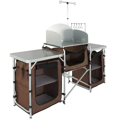 VEVOR Campingküche Campingschrank 174 x 176 x 46 cm, Tischküche mit Lampenmast & Haken Reiseküche, Faltbar Outdoor Küchenbox Aluminiumgestell Küchenschrank Campingkocher für Camping, Picknick usw. – Bild 10