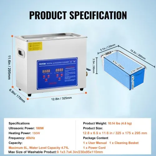 VEVOR Ultraschallreiniger Ultraschall Reiniger 6L Ultrasonic Cleaner Ultraschallreinigungsgerät Edelstahl mit Digitaler Anzeige für Schmuck Brillen und Zähne – Bild 6