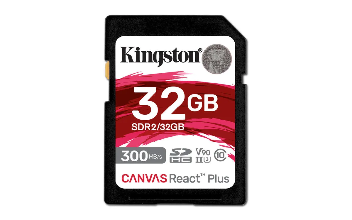 Kingston Technology 32GB Canvas React Plus SDHC UHS-II 300R/260W U3 V90 for Full HD/4K/8K Kingston Technology 32GB Canvas React Plus SDHC UHS-II 300R/260W U3 V90 for Full HD/4K/8K