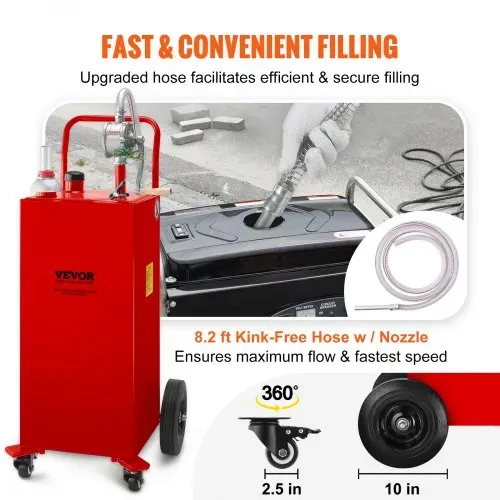 VEVOR Fuel Caddy Kraftstoffspeichertank 132 L 4 Räder mit manueller Pumpe, Rot – Bild 5