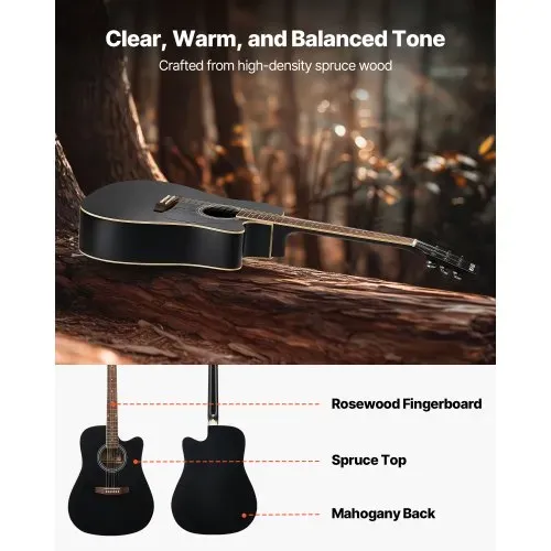 VEVOR Elektro Akustische Gitarre Cutaway Solo Anfängerpaket 1041,4 mm (41 inch) Schwarz VEVOR Elektro Akustische Gitarre Cutaway Solo Anfängerpaket 1041,4 mm (41 inch) Schwarz