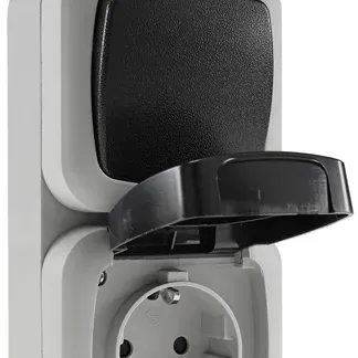 Feuchtraum Kombi-Schalter/Steckdose,IP44 250V~/ 10/16A, grau, AP vertikal Feuchtraum Kombi-Schalter/Steckdose,IP44 250V~/ 10/16A, grau, AP vertikal