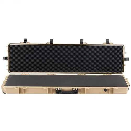 VEVOR Waffenkoffer mit Hartschale für Langwaffen, abschließbarer Gewehrkoffer mit vorgeschnittenen Schaumstoffen, Langwaffenkoffer Waffenaufbewahrung rollbar IP67 wasserfest, 138 x 38,5 x 16,5 cm Khaki – Bild 8