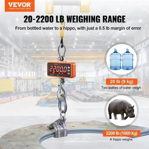 VEVOR Digitale Hängewaage 9 bis 1000kg Kranwaage lbs/kg/N Zugwaage 0,2kg Genauigkeit Wildwaage Industriewaage LED-Display Hängende Waage Mini tragbare Waage mit Fernbedienung 9 Funktionen VEVOR Digitale Hängewaage 9 bis 1000kg Kranwaage lbs/kg/N Zugwaage 0,2kg Genauigkeit Wildwaage Industriewaage LED-Display Hängende Waage Mini tragbare Waage mit Fernbedienung 9 Funktionen