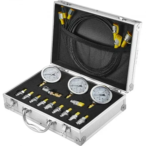VEVOR Hydraulikdruck-Testset, 250 / 400 / 600 bar, 3 Messgeräte, 11 Prüfkupplungen, 3 Prüfschläuche, Bagger-Hydraulik-Testmessgeräte-Set mit Tragbarer Tragetasche für Bagger, Traktoren, Baumaschinen – Bild 8
